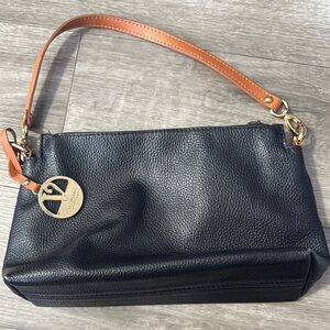 Valentina Black and Tan Pebbled Leather Shoulder Bag